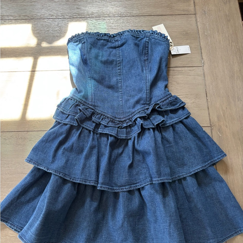 NWT LoveShackFancy x GAP. Size 4. Charming denim dress with ruffles.